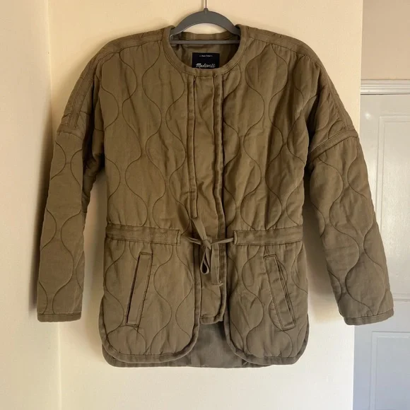 Madewell Quilted Drawstring Jacket Military Green Button Coat Size S-M - Picture 6 of 12
